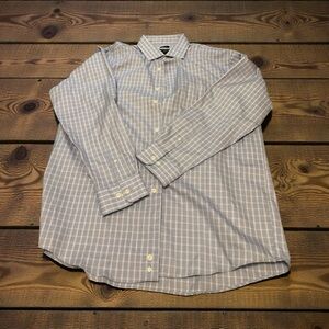 Pronto Uomo Light Blue Plaid Shirt size 17 34/35